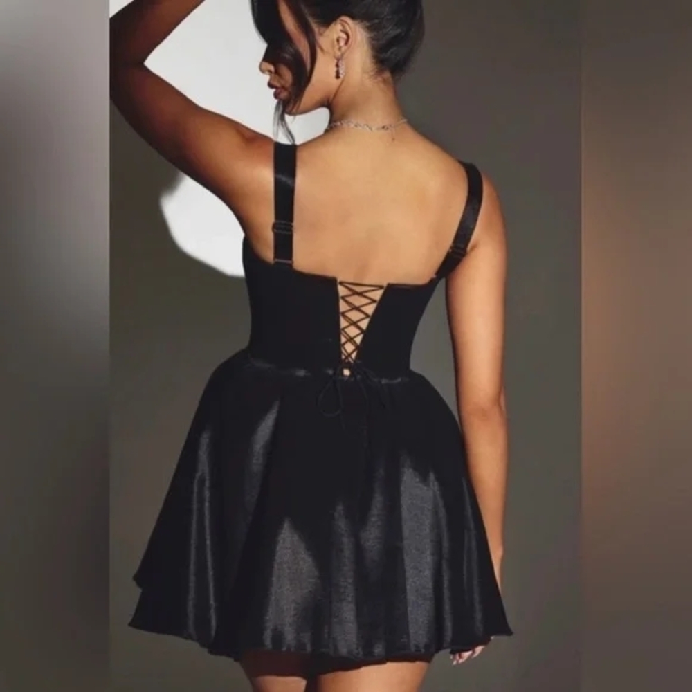 Oh Polly Black Satin Lace-Up Mini Dress